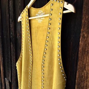 OS mustard fringe studded duster vest